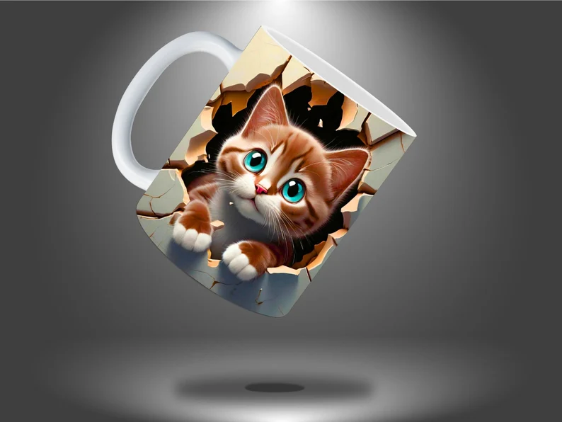 Picture of 3D Cat Hole In A Wall Design Mug