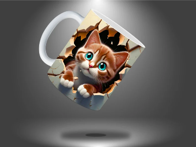 Picture of 3D Cat Hole In A Wall Design Mug