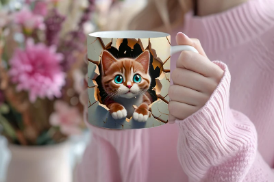 Picture of 3D Cat Hole In A Wall Design Mug
