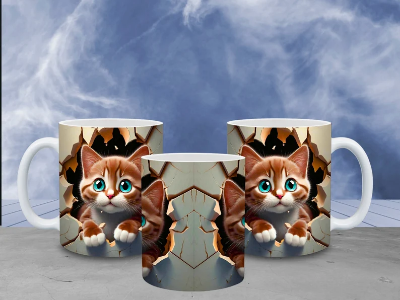 Picture of 3D Cat Hole In A Wall Design Mug