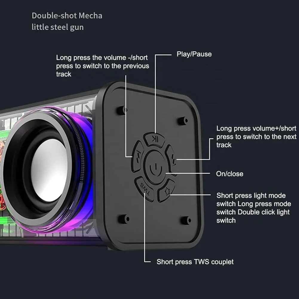 Picture of V8 Transparent Mechanical TWS Subwoofer Wireless Bluetooth Speaker