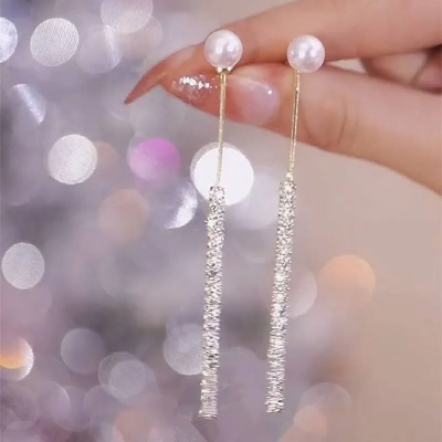 Picture of Pearl Dangle Earrings | Dangle Diamond Cut Earrings | Dangling Earrings for Women