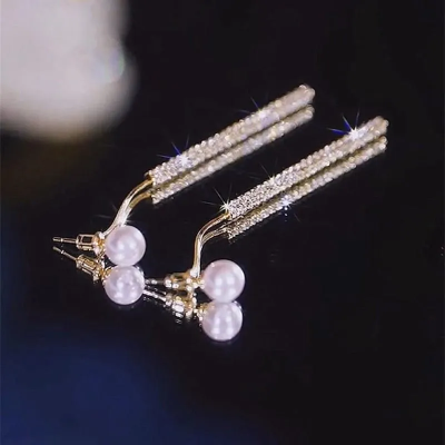 Picture of Pearl Dangle Earrings | Dangle Diamond Cut Earrings | Dangling Earrings for Women