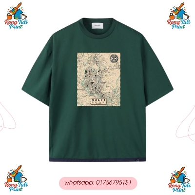 Picture of Dhaka City Print Oversized Drop Shoulder T-Shirt – Unisex Loose Fit Emerald Green
