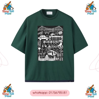 Picture of Kolkata Graphic Oversized Drop Shoulder T-Shirt – Premium Cotton Emerald Green