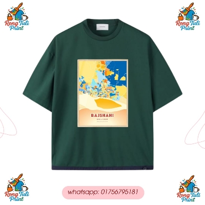 Picture of Rajshahi Print Oversized Drop Shoulder T-Shirt Landmark Print Oversized T-Shirt Emerald Green