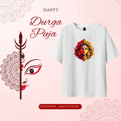Picture of Custom Print Durga Puja T-shirt | Best Cotton Pujor T-shirt Bangladesh White
