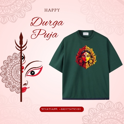 Picture of Couple Durga Puja T-shirt | Festival Special New Collection 2025 Emerald Green