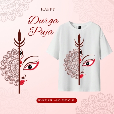 Picture of Durga Puja T-shirt for Men & Women | Pujor Fashion Graphic Tee Online White