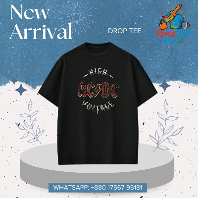 Picture of AC/DC Band T-Shirt | High Voltage Skull Print Oversized Drop Tee | Black Rock Tee Black