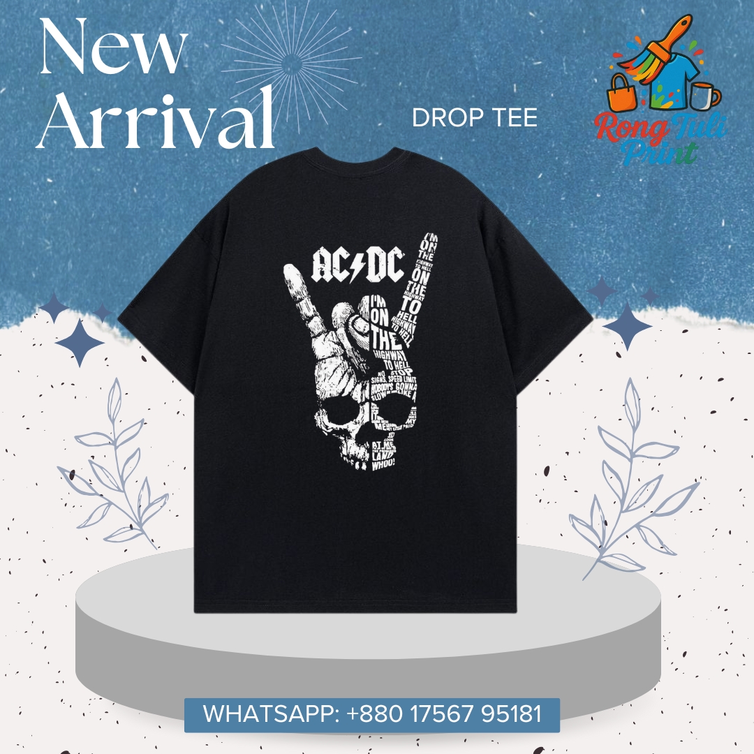 Picture of AC/DC Band T-Shirt | High Voltage Skull Print Oversized Drop Tee | Black Rock Tee Black