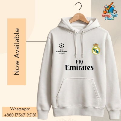 Picture of Real Madrid ফুটবল ফ্যান হুডি | White UEFA Champions League Logo Pullover Sweater White