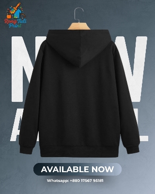 Picture of Premium Quality plain Black Hoody (প্রিমিয়াম কোয়ালিটি প্লেইন কালো হুডি) | Essential Winter Wear | Unisex Stylish Hooded Sweatshirt Black