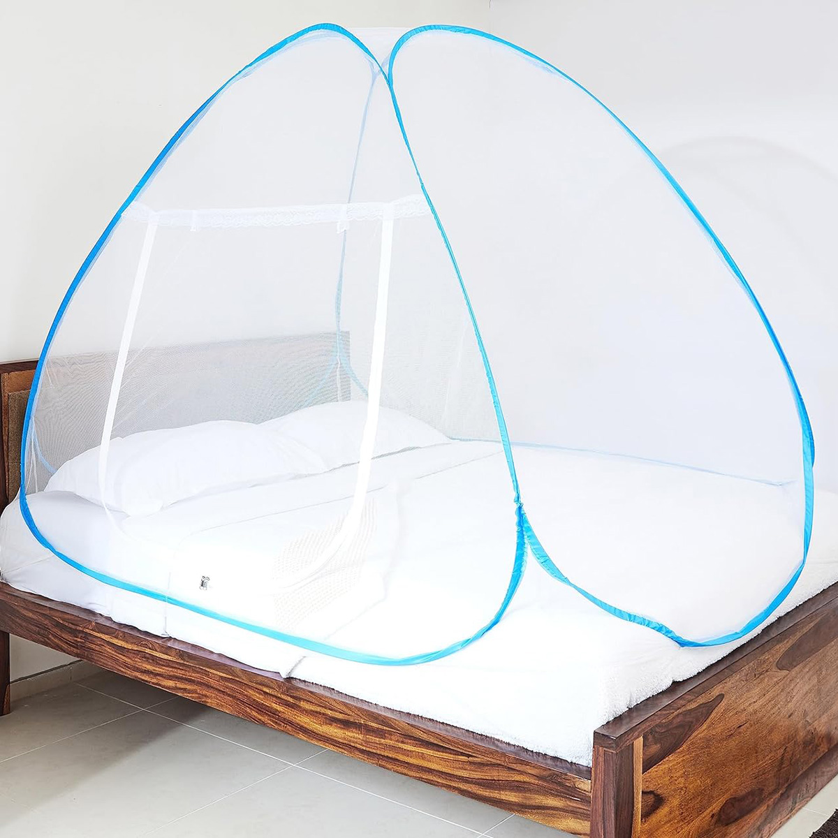 Picture of Instant Pop-Up Double Bed Mosquito Net - Elegant Comfort Camping/Travel Accessory - Off White