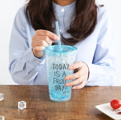 Picture of Ice Broken Cup Summer Colorful Fashion Double Water Juice Glass Bottles Drinkware - Multicolor