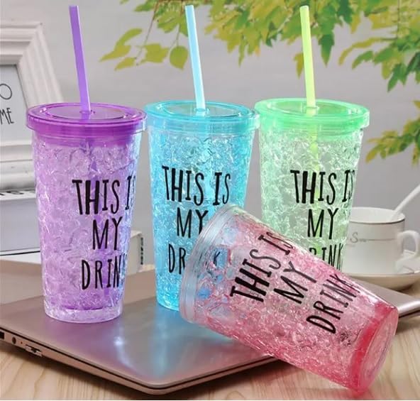 Picture of Ice Broken Cup Summer Colorful Fashion Double Water Juice Glass Bottles Drinkware - Multicolor