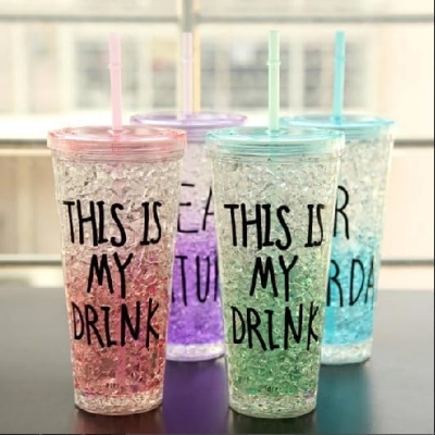 Picture of Ice Broken Cup Summer Colorful Fashion Double Water Juice Glass Bottles Drinkware - Multicolor