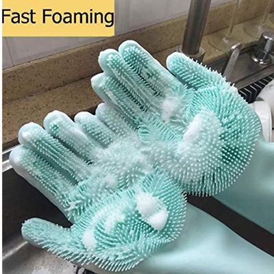Picture of Heavy Cleaning Dishwashing Gloves Scrubber Rubber Reusable Washing The Car - Light blue
