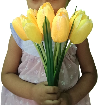 Picture of 9 pcs Artificial bouquet yellow tulip flowers wedding for party for home decoration - Yellow