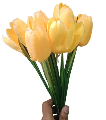 Picture of 9 pcs Artificial bouquet yellow tulip flowers wedding for party for home decoration - Yellow