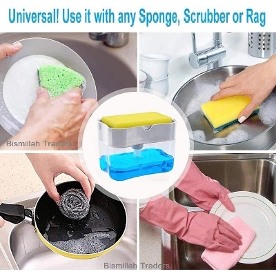 Picture of Soap Pump Sponge Caddy Holder Hand Press Dish Soap Dispenser with Washing Sponge Pump Soap Dispenser 2 In 1 Detergent Dispenser For Kitchen - Multicolor