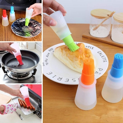 Picture of Oil Bottle Tool with Silicone Brush Heat Resistant BBQ Basting Barbecue Brush Cooking Frying Pastry Oil Brush