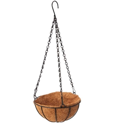 Picture of Flower Tub Vase Coconut Palm Hanging Chain Basket Garden Pot Wall Planter - Brown