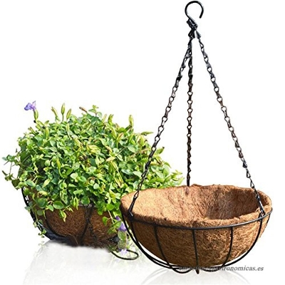 Picture of Hanging Planters Coco Liners for Hanging Basket Metal Round Chain Wall Planters Garden Lawn Outdoor Planters Entrance Hall Study Indoor Plants - Black