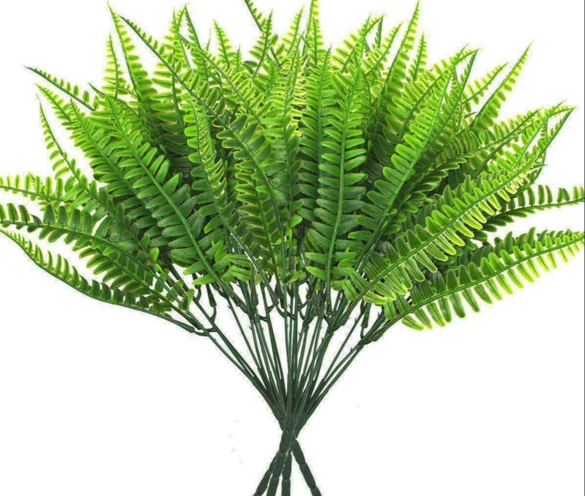 Picture of 2 Branches Artificial Fern Plants UV Resistant Faux Greenery Shrubs Plants Indoor Outside Home Wedding Office Garden Decor
