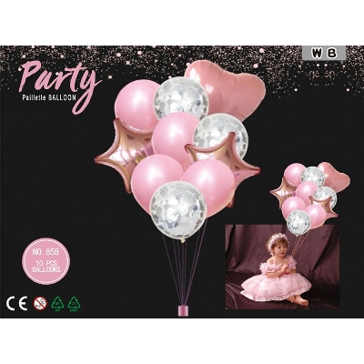 Picture of 10Pcs Party Foil+Latex+Confetti Balloon Set (China) Choose Any color. - pink
