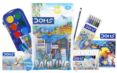 Picture of DOMS Painting Kit | Perfect Value Pack | Kit for School Essentials | Gifting Range for Kids | Combination of 9 Painting & Coloring Items Multicolor - Multicolor