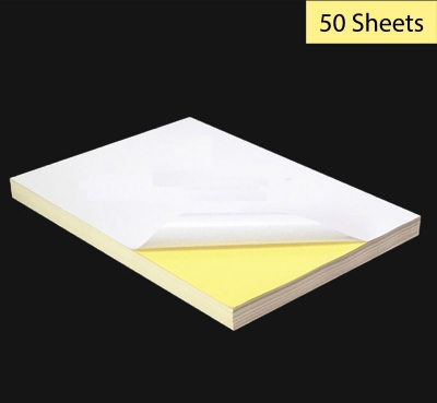 Picture of A4 Self Adhesive Sticker Paper Glossy White Blank Sticker Paper - 50 Sheets - White
