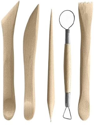 Picture of 5pcs/set Wooden Polymer Clay Tools Clay Sculpting Tool Multi-functional Carving Ceramics Tools Pottery Tool Wooden Polymer Clay Pottery Play Dough Sculpting Modeling Tools - Brown
