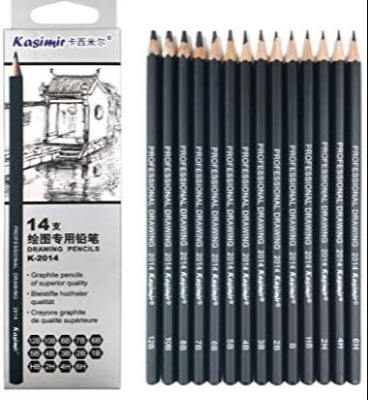 Picture of Kashimir Drawing Pencils 14pcs/set 12B, 10B, 8B, 7B, 6B, 5B, 4B, 3B, 2B, B, HB, 2H, 4H, 6H Graphite Sketching Pencils Professional Sketch Pencils Set for Drawing - Black