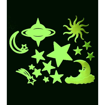 Picture of Glow in Dark Fluorescent Planet Set with Glue Dots  - 15 pcs pack - Pattern 02