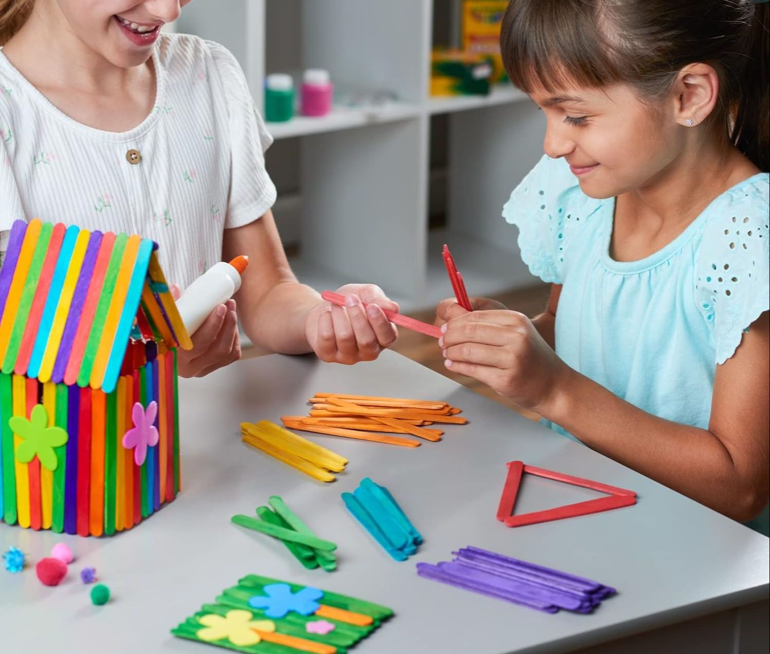 Picture of 50 pcs Colored Popsicle Sticks for Crafts, 4.5 Inch Colored Wooden Craft Sticks, Ice Cream Sticks, Rainbow Popsicle Sticks, Great for DIY Craft Creative Designs and Children Education - Multicolor