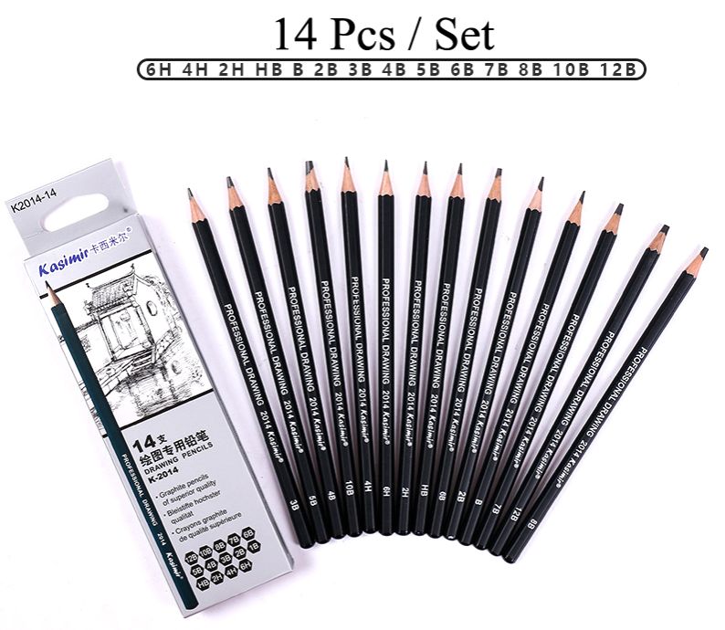 Picture of 14pcs,set Professional Graphite Sketching charcoal Pencils Set for Drawing - Black