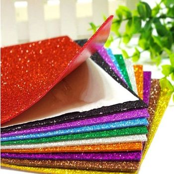 Picture of 10pcs 10 color Glitter Foam Paper Kids Diy Scrapbooking Craft Handmade Material Wedding Party Decoration Spong Paper - Multi color