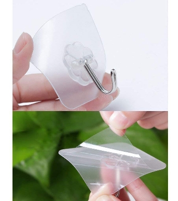 Picture of 6 pcs Transparent Self Adhesive Bathroom Kitchen Door Wall Hooks - Neutral