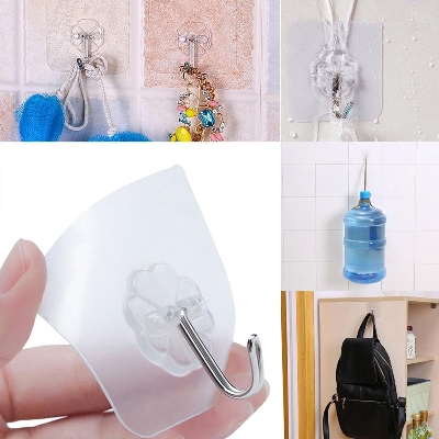 Picture of 10 pcs Transparent Self Adhesive Bathroom Kitchen Door Wall Hooks - Neutral