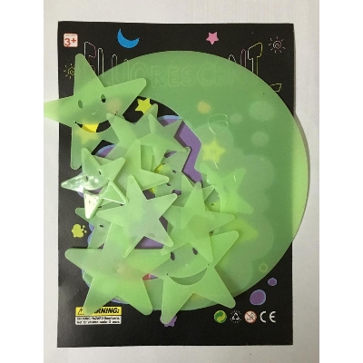 Picture of Night Glow Fluorescent Moon Stars 15 pcs pack - Fluorescent Green