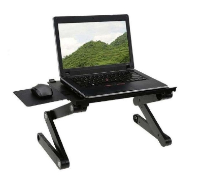Picture of Angle & Height Adjustable Rolling Laptop Desk Cart Over Bed Hospital Table Stand - Black
