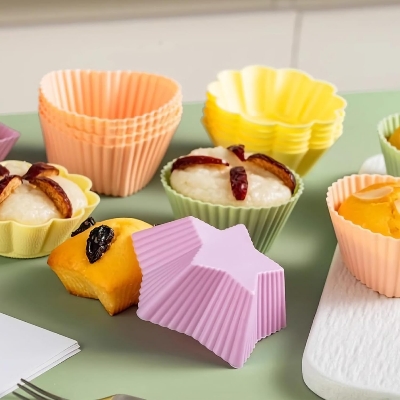 Picture of 6-Piece Silicone Muffin Cupcake Mold Set, High-Quality, Colorful, 7cm, Non-Stick, Baking Tool for Cakes, Pudding, Jelly - Random