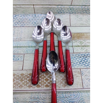 Picture of 6 Pcs Stainless Steel Tea Spoon With Plastic Handle Set. Stainless Steel Spoon With Beautiful Plastic Handle Red:Cd:65 - Red