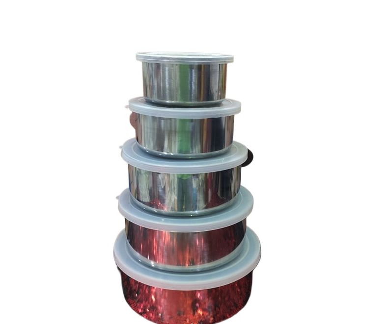 Picture of Stainless Steel Storage Bowls 5Pcs Set With Food-Grade Plastic Cover,Protect Fresh Box 5 Pcs Bowls Set,5-Piece Bowl Set Airtight, Leak-Proof, Freezer-Safe & Durable (Small Flowers),Gift And Home Decoration. - silver