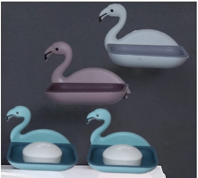 Picture of Flamingo Shape Soap Dish Holder Soap Dish Sponge Holder with Adhesive for Bathroom Shower Kitchen Wall Mounted No Drilling Soap rack - Multicolor