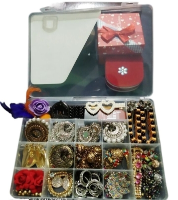 Picture of Jewelry Organizer Dividers Clear Pearl Storage Box, Container ear storage case  Multipurpose Plastic Organizer Box with Dividers - Clear