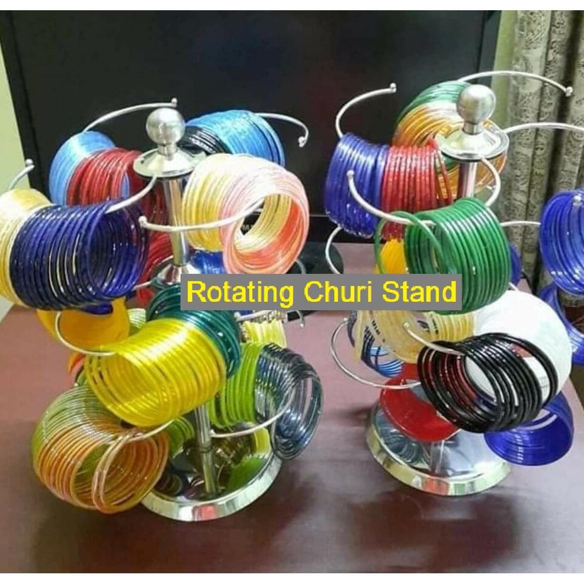 Picture of Steel churi stand rotating Stolen Stand Bangle Organizer - Jewellery Box - Silver