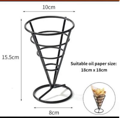 Picture of French Fries Holder Fry Foods Cones Stand Fry Chips Basket Holder Snack Serving Holder for French Fries Ice Cream Popcorn Fried Chicken - Black