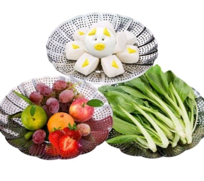 Picture of Vegetable Basket, Stainless Steel Folding Fruit basket Folding Expandable Steamer - Silver